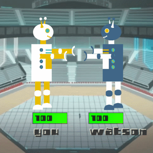 a pair of cartoon robots fighting each other