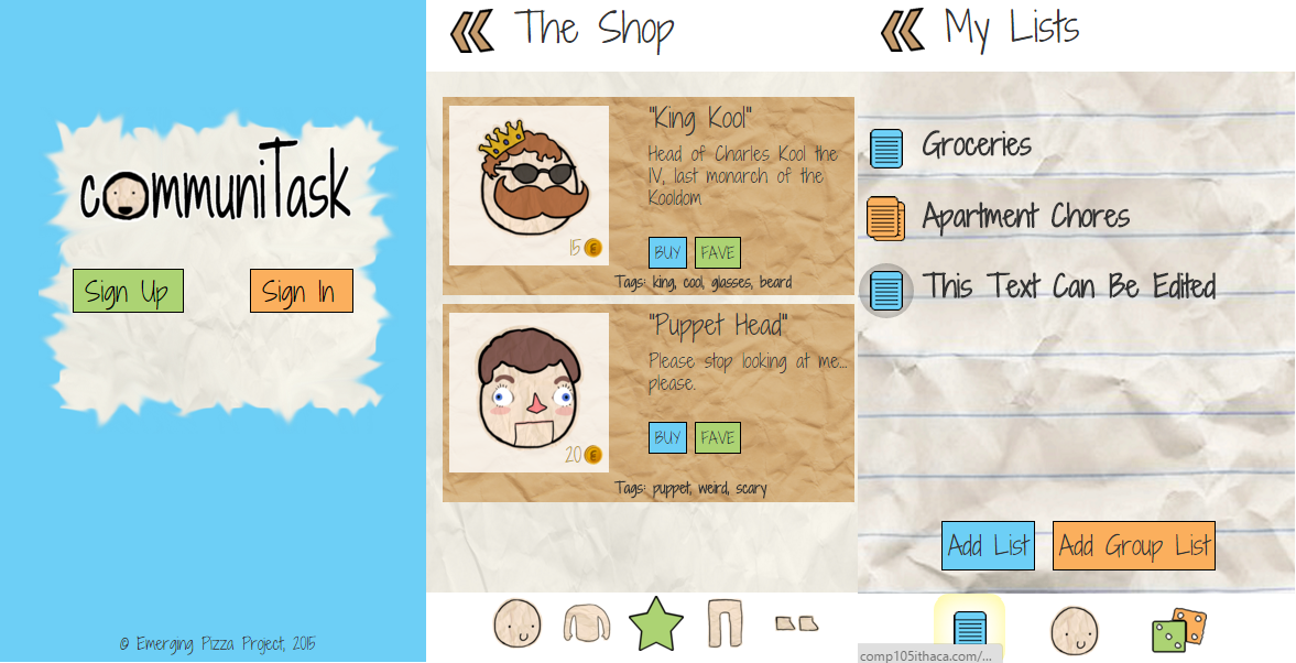 multiple screenshots from the CommuniTask project