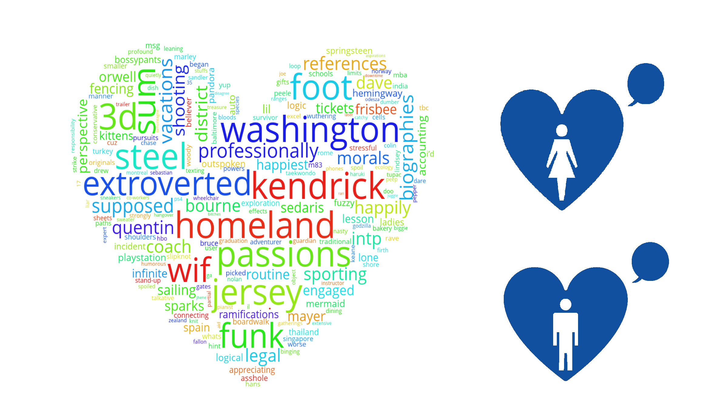 The two OKCupid profiles used to gather user data, filled out with computer jokes